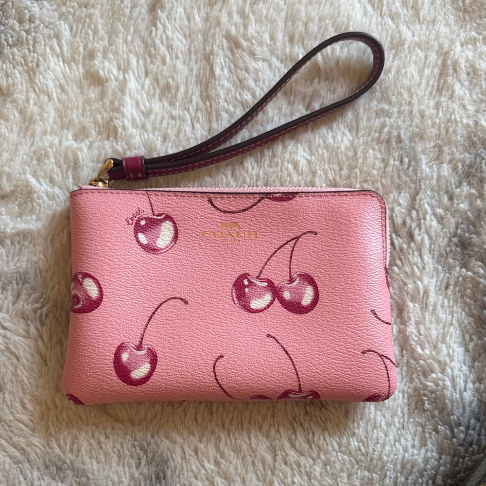 Coach Cherry Print Pink Wristlet